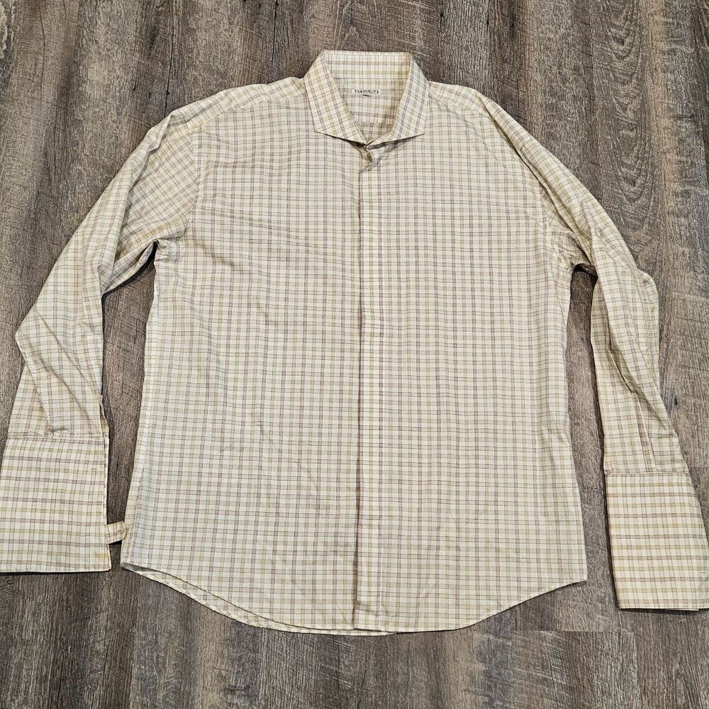 Verse 9 Classic Menswear French Cuffs Plaid Long Sleeve Button Down Shirt Sz 4XL